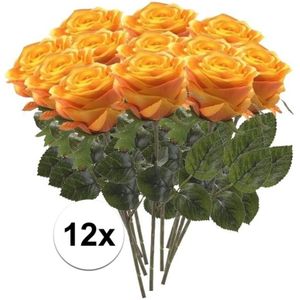 12 X Geel/Oranje Roos Simone Steelbloem 45 cm - Kunstbloemen