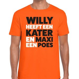 Oranje tekst shirt Willy heeft een kater en Maxi een poes t-shirt oranje heren -  Koningsdag kleding