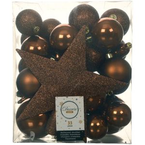 Decoris Kerstballen met piek - 33st - kunststof kaneel bruin 5-6-8 cm