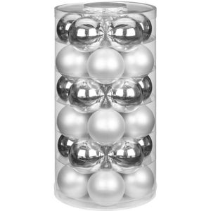 30x stuks glazen kerstballen zilver 6 cm glans en mat - Kerstboomversiering/kerstversiering