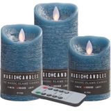 Kaarsen set van 3x Stuks Led Stompkaarsen Jeans Blauw met Afstandsbediening - Woondecoratie