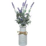 2x Stuks Paarse Lavandula/Lavendel Kunstplant 32 cm In Witte Pot - Kunstplanten/Nepplanten