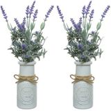 2x Stuks Paarse Lavandula/Lavendel Kunstplant 32 cm In Witte Pot - Kunstplanten/Nepplanten