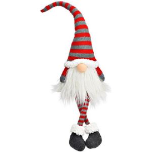Pluche gnome/dwerg decoratie pop/knuffel wit/rood/grijs 10 x 11 x 70 cm - Kerstgnomes/kerstdwergen/kerstkabouters