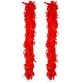 Boland Carnaval verkleed boa met veren - 2x - rood - 180 cm - 50 gram - Glitter and Glamour