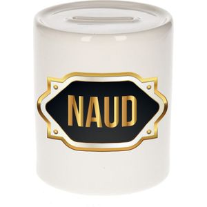 Naud naam cadeau spaarpot met gouden embleem - kado verjaardag/ vaderdag/ pensioen/ geslaagd/ bedankt