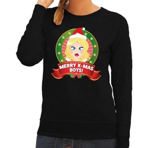 Foute kersttrui / sweater sexy kerstvrouw - zwart - Merry Christmas boys voor dames L