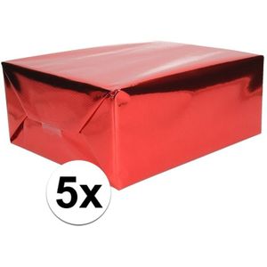 5x Cadeaupapier rood metallic - 400 x 50 cm - kadopapier / inpakpapier