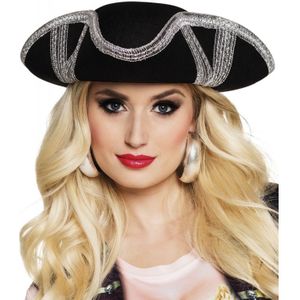 Boland Carnaval verkleed hoed voor een Piraat - zwart/zilver - polyester - heren/dames