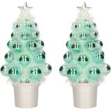 4x Mini kunst kerstboompje mint groen met kerstballen 19 cm - Kerstversiering - Kunstboompje