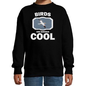 Dieren vogels sweater zwart kinderen - birds are serious cool trui jongens/ meisjes - cadeau jan van gent vogel/ vogels liefhebber - kinderkleding / kleding