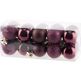 Kerstversiering: Set van 20x kunststof kerstballen aubergine paars/roze 3 cm mat/glans/glitter