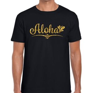Aloha gouden glitter hawaii t-shirt zwart heren - heren shirt Aloha