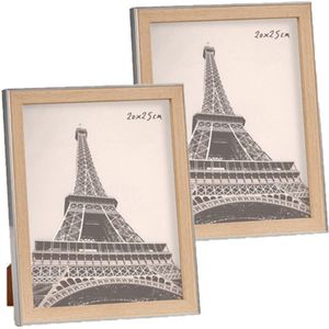 2x stuks kunststof fotolijst zilver met hout geschikt voor een foto van 20 x 25 cm