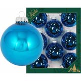 24x Hawaii blauwe glazen kerstballen glans 7 cm kerstboomversiering - glans - Kerstversiering/kerstdecoratie blauw