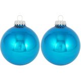 24x Hawaii blauwe glazen kerstballen glans 7 cm kerstboomversiering - glans - Kerstversiering/kerstdecoratie blauw
