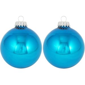 24x Hawaii blauwe glazen kerstballen glans 7 cm kerstboomversiering - glans - Kerstversiering/kerstdecoratie blauw