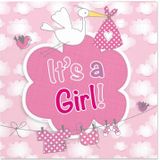 20x Geboorte meisje Babyshower servetten geboorte meisje roze 25 x 25 cm â Feest tafeldecoratie servetjes - Babyshower thema papieren tafeldecoraties