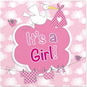 20x Geboorte meisje Babyshower servetten geboorte meisje roze 25 x 25 cm â Feest tafeldecoratie servetjes - Babyshower thema papieren tafeldecoraties