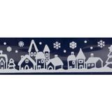 2x Kerst raamversiering raamstickers witte stad met huizen 12,5 x 58,5 cm - Raamversiering/raamdecoratie stickers
