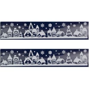 2x Kerst raamversiering raamstickers witte stad met huizen 12,5 x 58,5 cm - Raamversiering/raamdecoratie stickers