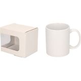 24x Set van onbedrukte witte koffie mokken 300 ml met kartonnen opbergdoosjes met venster 12 x 9 cm