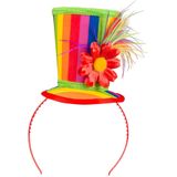 Boland Carnaval verkleed mini hoge hoed voor diverse thema's - 2x - multi colour - ornamenten - diadeem - dames - clown