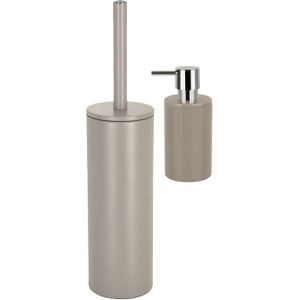 Spirella Badkamer accessoires set - WC-borstel/zeeppompje - metaal/porselein - beige - Luxe uitstraling