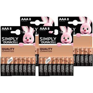 32x Duracell AAA Simply batterijen 1.5 V - alkaline - Lr03 Mn2400 - Batterijen pack