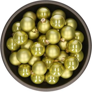 Kerstballen - glas - 36x stuks - oasis groen - 6 cm - mat en glans