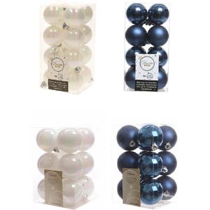 Kerstversiering kunststof kerstballen kleuren mix donkerblauw/parelmoer wit 4 en 6 cm pakket van 80x stuks