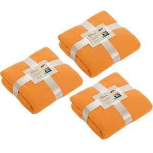 3x Fleece dekens/plaids oranje 130 x 170 cm - Woondeken - Fleecedekens