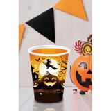 Fiestas Guirca Halloween/horror pompoen feest bekers - 18x - zwart - papier - 240 ml