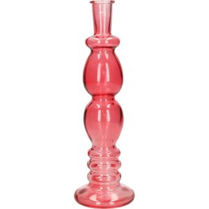 Kaarsen kandelaar Florence - koraal rood glas - helder - D9 x H28 cm
