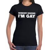 Gay pride nobody knows i am gay t-shirt zwart voor dames - LGBT kleding