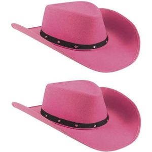 2x Roze cowboyhoeden Wichita voor dames - Feesthoeden verkleedkleding - Cowboy/Western themafeest