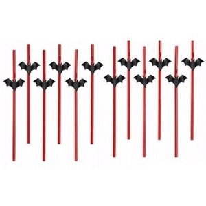 12x Halloween vleermuis rietjes - Halloween/horror decoratie/versiering