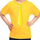 Bellatio Decorations Verkleed t-shirt voor kinderen - stropdas - geel - meisje- carnaval/themafeest