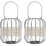 Set van 2x stuks metalen rotan theelichthouders / lantaarns wit 23 cm - Waxinelichtjeshouder - Windlicht