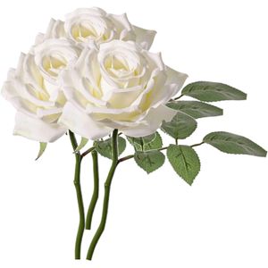 Top Art Kunstbloem Roos de luxe - 3x - wit - 30 cm - kunststof steel - decoratie bloemen