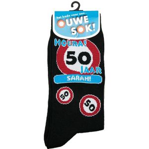 Sokken cadeau verkeersbord 50 jaar Sarah - 50e verjaardag - verjaardagssokken / feestsokken