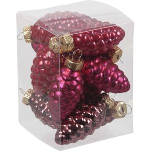 12x Dennenappel kersthangers/kerstballen rood/donkerrood van glas - 6 cm - mat/glans - Kerstboomversiering