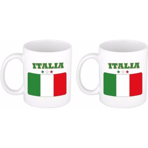 Set van 2x stuks mokken/Beker Italiaanse vlag 300 ml - Landen decoratie feestartikelen Italie