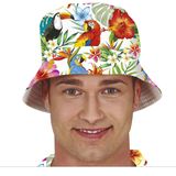 Carnaval verkleed set - Tropische Hawaii party - bucket hoedje - met bloemenslinger fuchsia roze - volwassenen