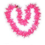 Carnaval verkleed set - Tropische Hawaii party - bucket hoedje - met bloemenslinger fuchsia roze - volwassenen