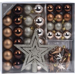 H&amp;S Kerstballen met slingers en piek - 44st kunststof bruin - 4-5 cm
