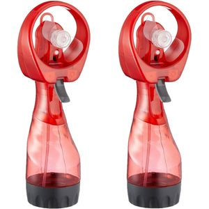 Cepewa Ventilator/waterverstuiver voor in je hand - 2x - Verkoeling in zomer - 25 cm - Rood