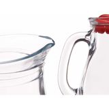 Pasabahce Waterkan sapkan schenkkan met afsluitdop - 2x - 1 liter - glas - transparant/rood - 20 cm