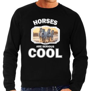 Dieren paarden sweater zwart heren - horses are serious cool trui - cadeau sweater wit paard/ paarden liefhebber