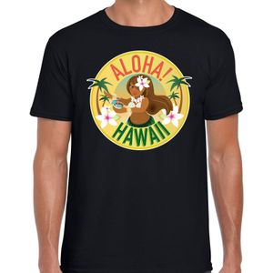 Hawaii feest t-shirt / shirt Aloha Hawaii voor heren - zwart - Hawaiiaanse party outfit / kleding/ verkleedkleding/ carnaval shirt